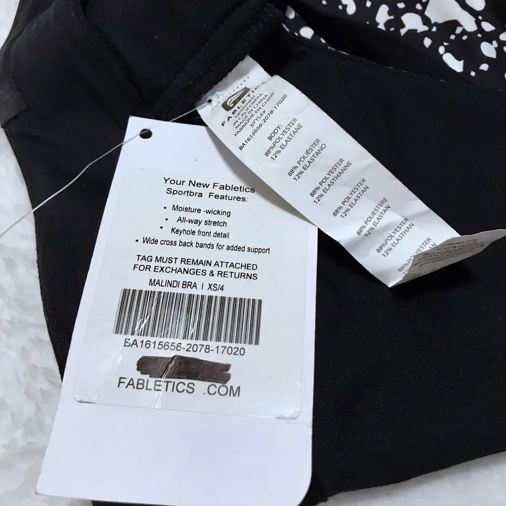Fabletics NWT Black and White Sports Bra Women XS (4)
